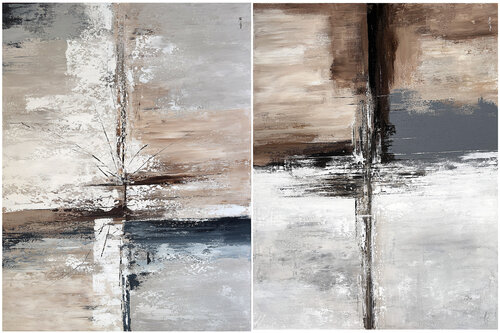 Fragments of Structure – Large Neutral Beige Abstract Diptych | Contemporary Textured Art by Tatiana Malinovscaia, Painting for Sale on Select