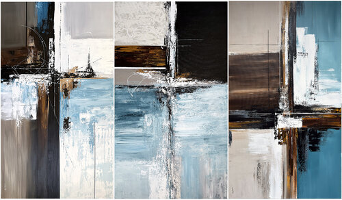 Mapped by Water – Large Blue Abstract Triptych | Contemporary Geometric Ocean Art von Tatiana Malinovscaia, Malerei kaufen auf Select