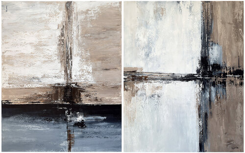 The Space Between Reflections – Large Neutral Abstract Diptych | Beige Grey Textured Art von Tatiana Malinovscaia, Malerei kaufen auf Select
