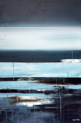The Edge of Deep Blue – Navy Blue Abstract Seascape | Contemporary Ocean Painting von Tatiana Malinovscaia, Malerei kaufen auf Select