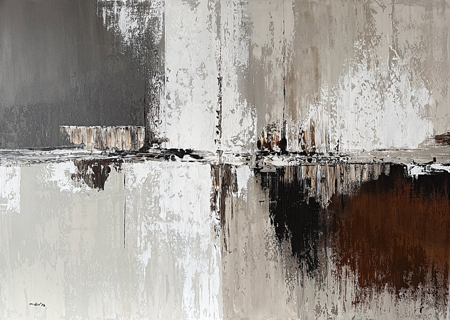 Earthline Convergence – Neutral Abstract Landscape Textured Acrylic Painting 120x85 cm Tatiana Malinovscaia Original painting for sale