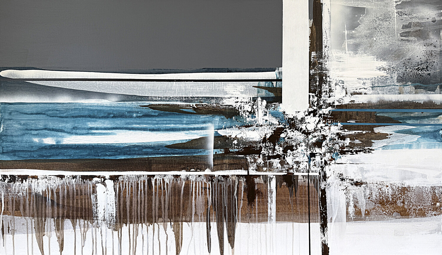 Deep Current in Blue and Earth – Large Blue Brown Abstract Painting, Modern Neutral Wall Art, Textured Acrylic Canvas, Contemporary Minimalist Tatiana Malinovscaia Original painting for sale