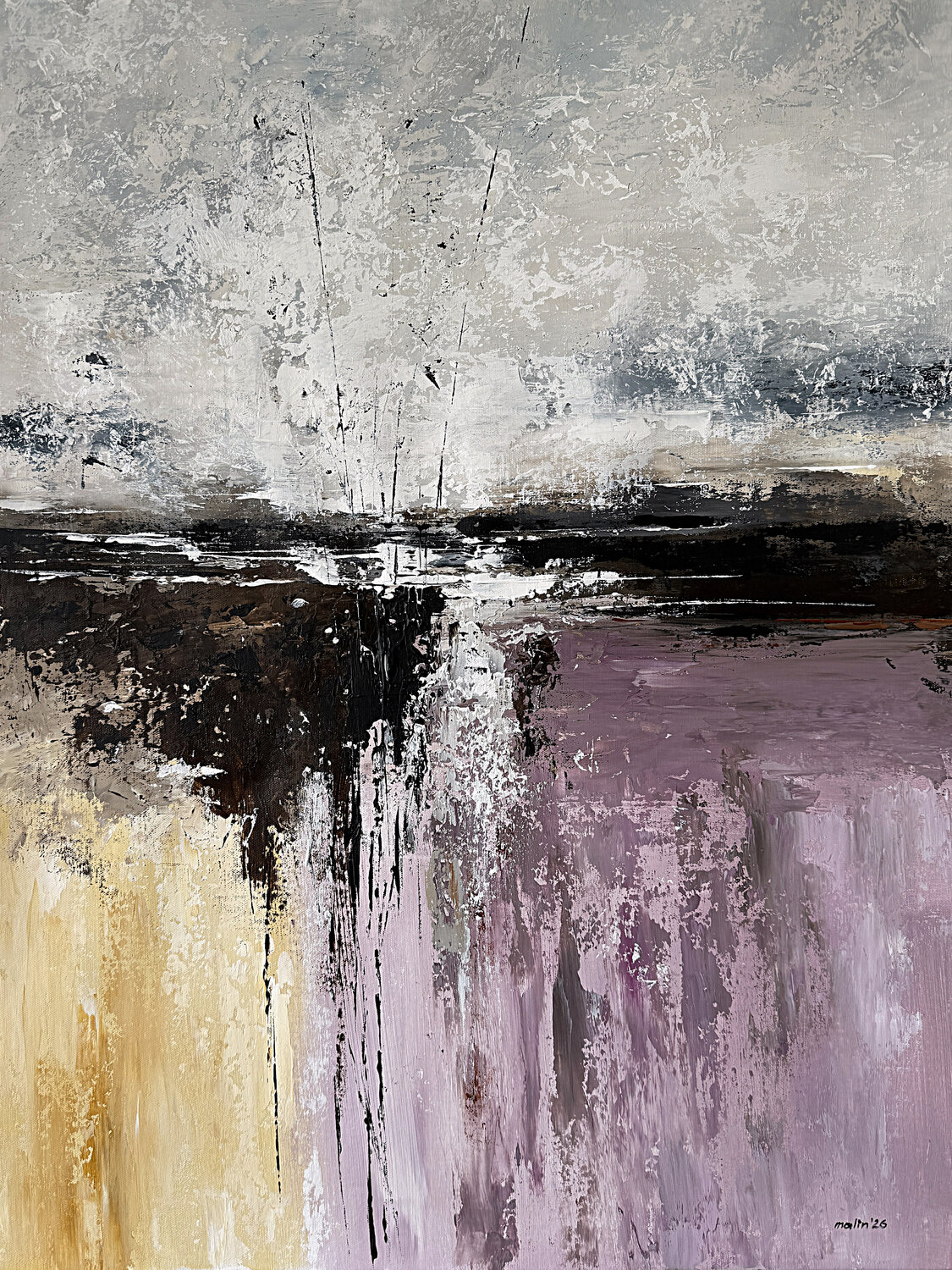 Muted Light Over Earth and Violet-Beige Violet Abstract Painting, Modern Neutral Wall Art, Textured Acrylic Canvas Tatiana Malinovscaia Original painting for sale