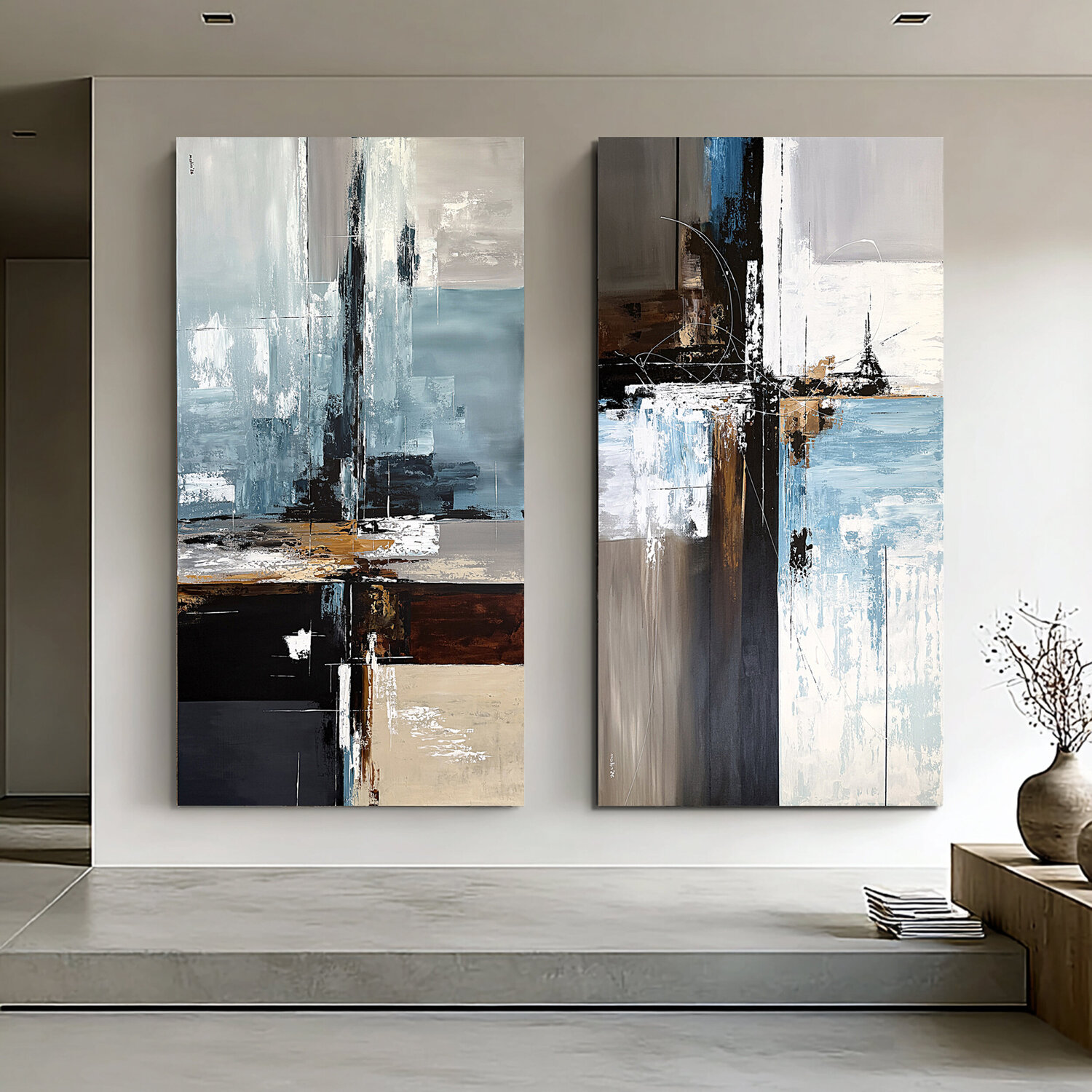 Oceanic Geometry: Tidal Axis set – Large Teal and Brown Abstract Painting, Textured Acrylic on Canvas Tatiana Malinovscaia Original painting for sale