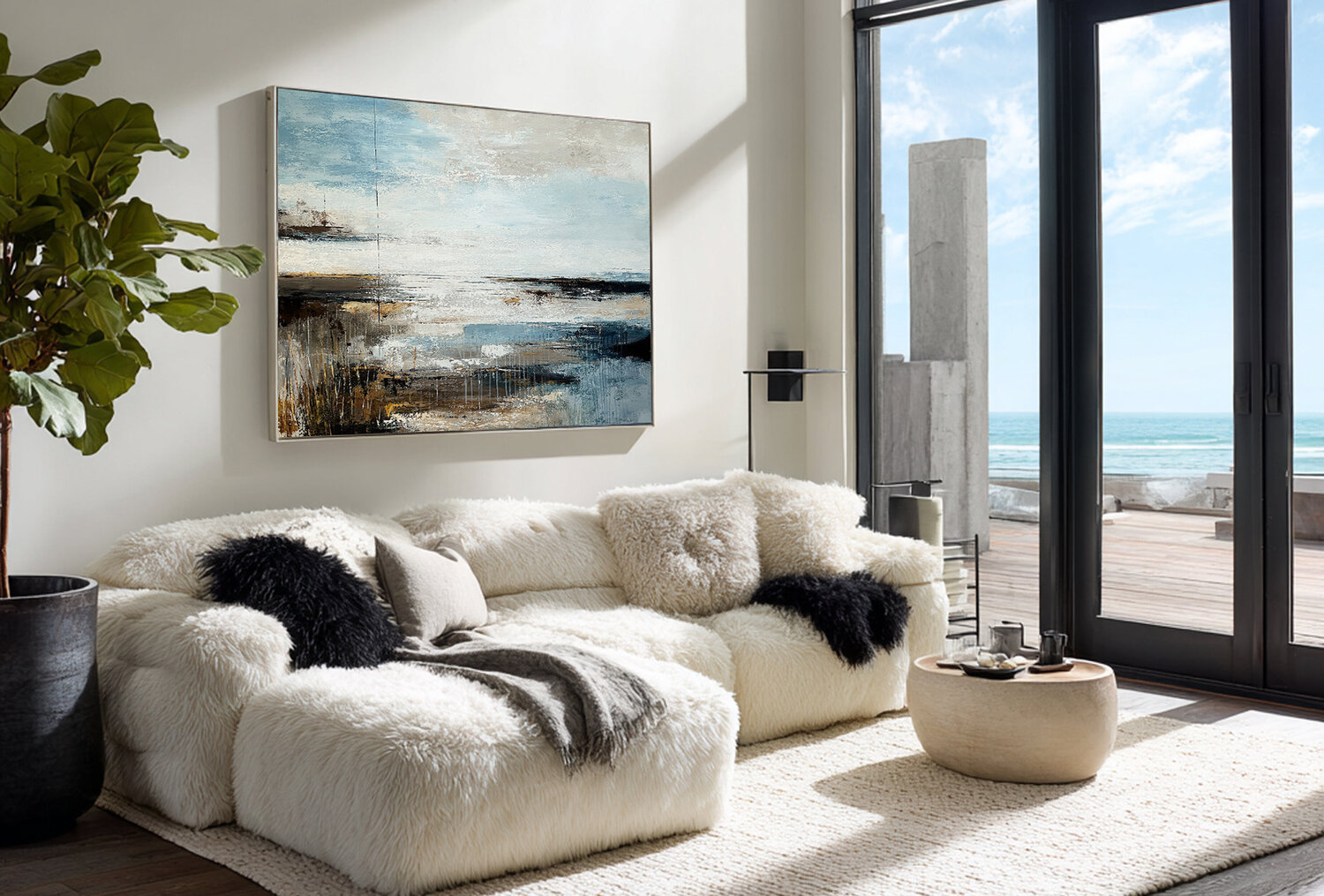 Coastal Veil of Light | Large Coastal Abstract Painting 120x90 cm Tatiana Malinovscaia Original painting for sale