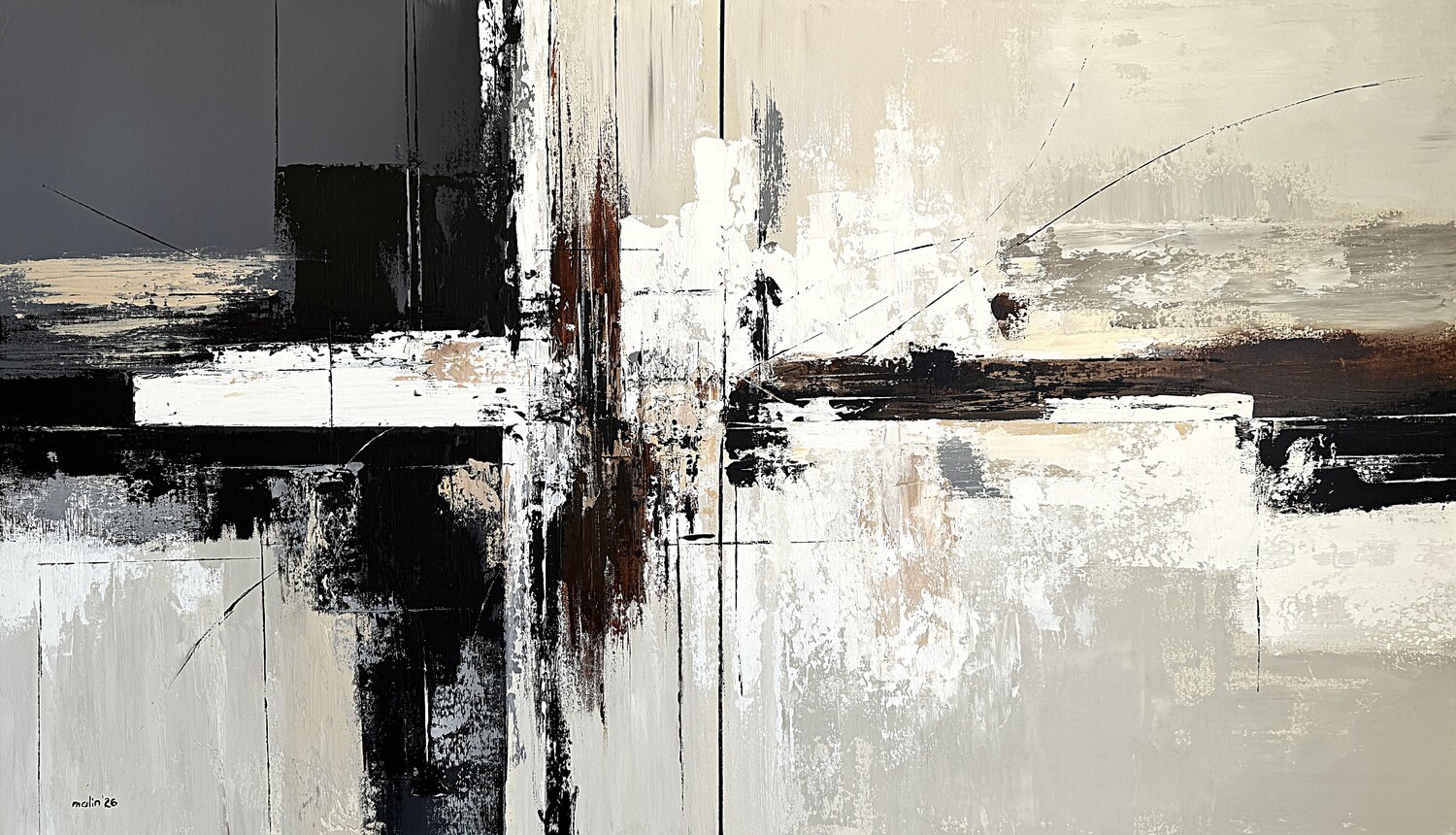 Silent Framework - Large Neutral Abstract Painting 140x80 cm, Modern Contemporary Wall Art Tatiana Malinovscaia Original painting for sale