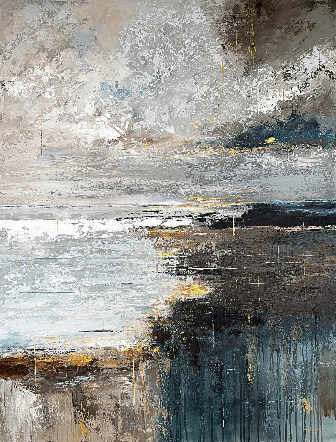 Gilded Tides of Memory | Large Coastal Abstract Painting 120x90 cm Tatiana Malinovscaia Original painting for sale