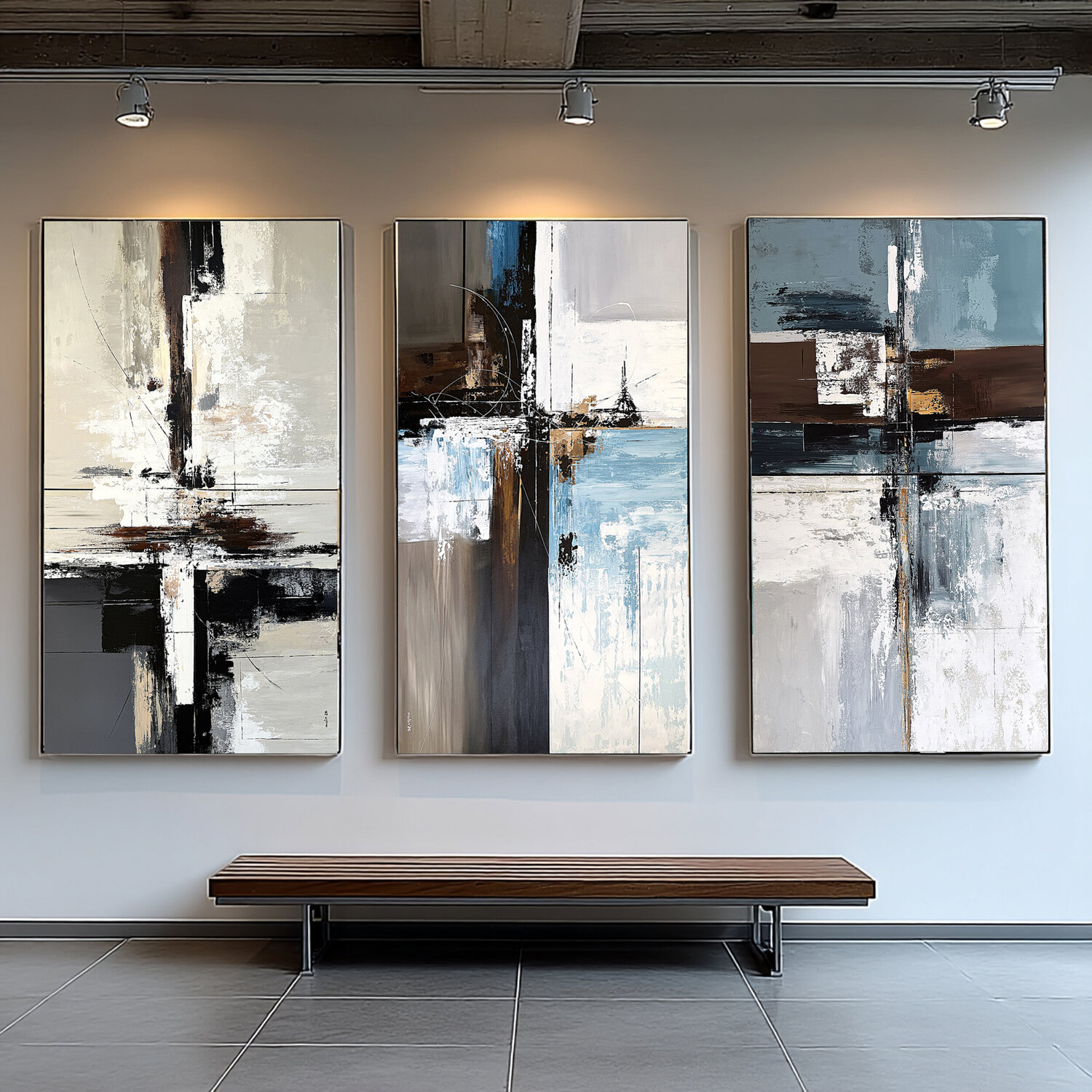 Convergence of Tides–Contemporary Blue Neutral Wall Art 3 x 140x80 Tatiana Malinovscaia Original painting for sale