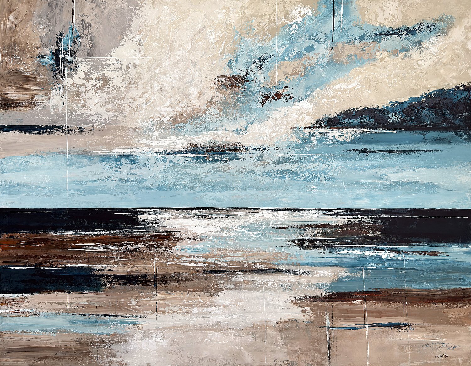 Where the Water Opens – Large Blue Beige Abstract Seascape Painting | Contemporary Coastal Art Tatiana Malinovscaia Original painting for sale