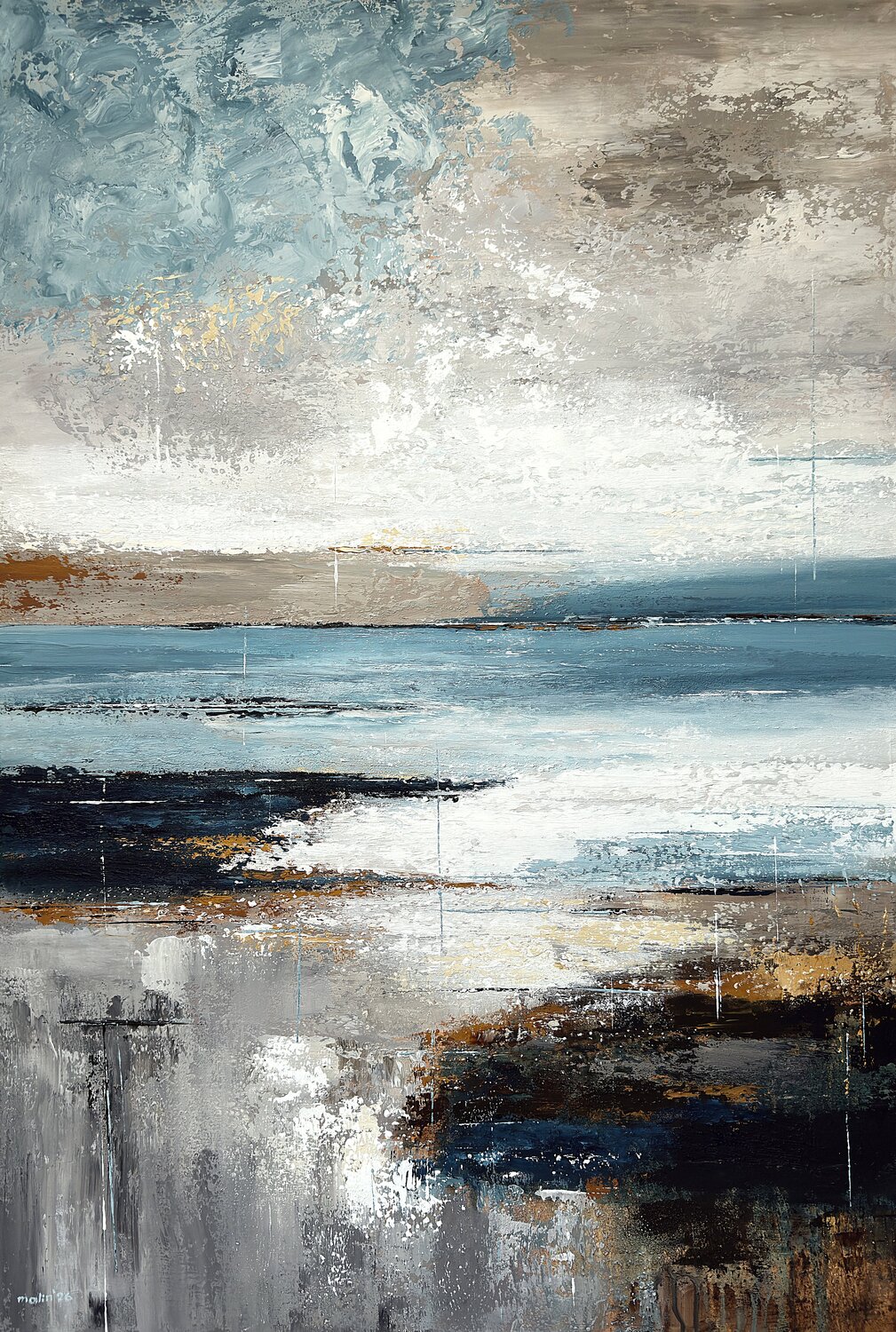 Light Across the Blue – Large Blue Beige Abstract Seascape | Textured Coastal Painting Tatiana Malinovscaia Original painting for sale