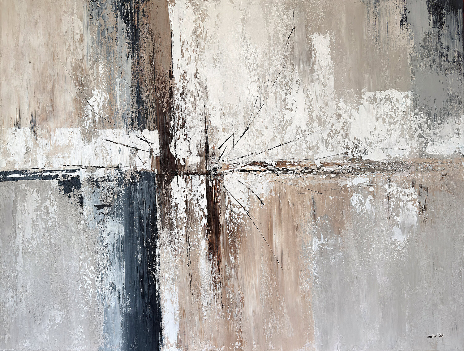 Lines Through Stone – Large Neutral Beige Abstract Painting | Textured Contemporary Art Tatiana Malinovscaia Original painting for sale