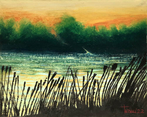 Tramonto sul lago by Lorenzo Turini, Painting for Sale on Select