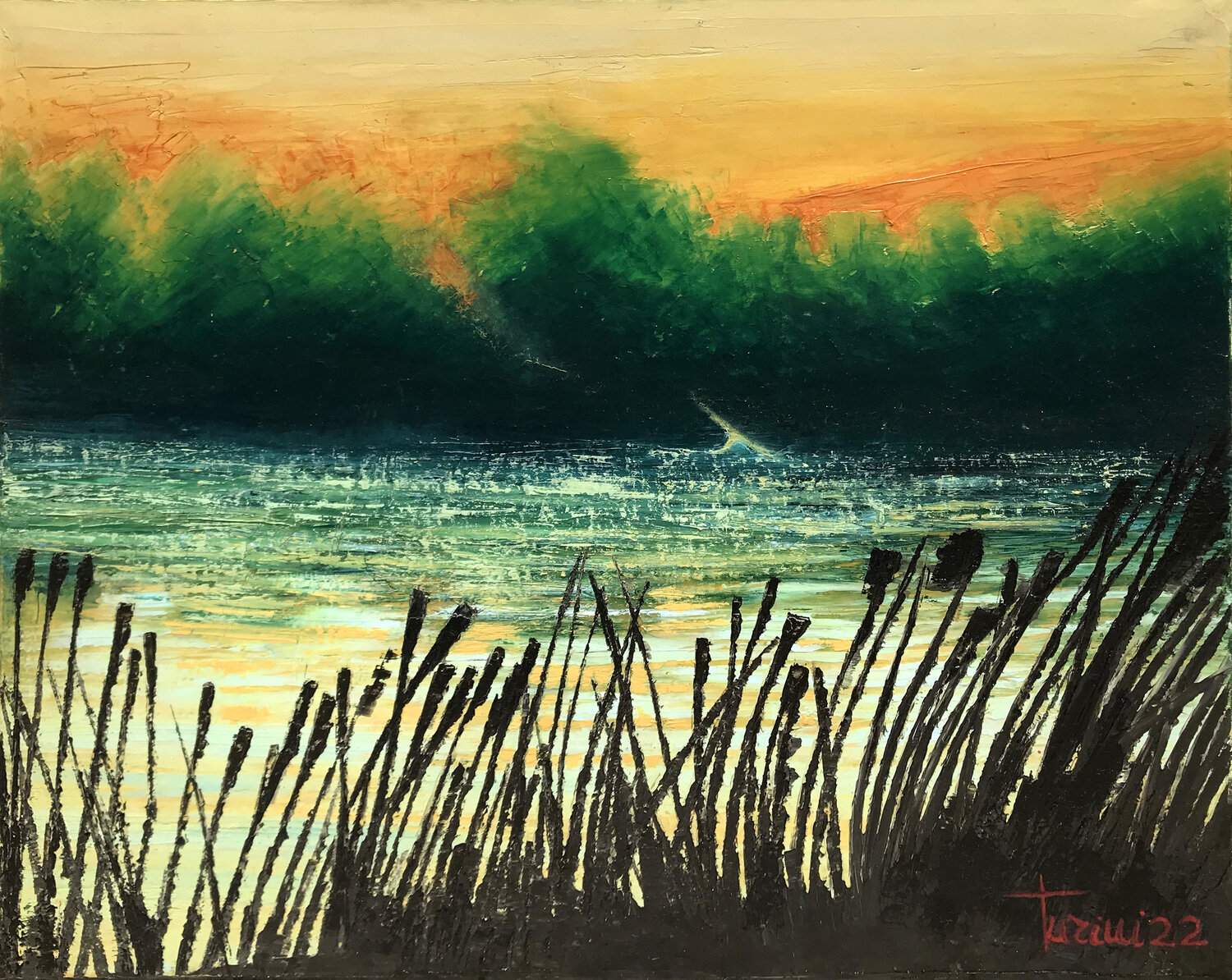 Tramonto sul lago Lorenzo Turini Original painting for sale