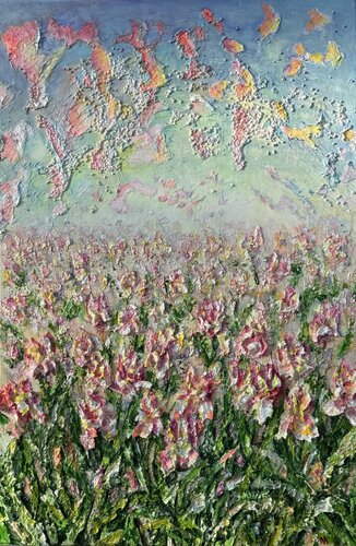 Echoes of Pink Irises by Natalia Kutova, Painting for Sale on Select