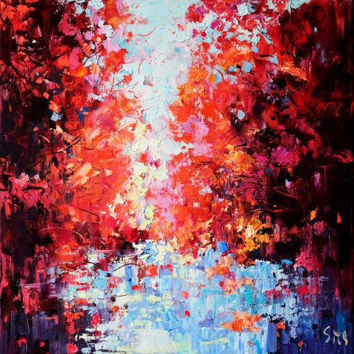 Water and leaves 2. by Andrei Sitsko, Painting for Sale on Select