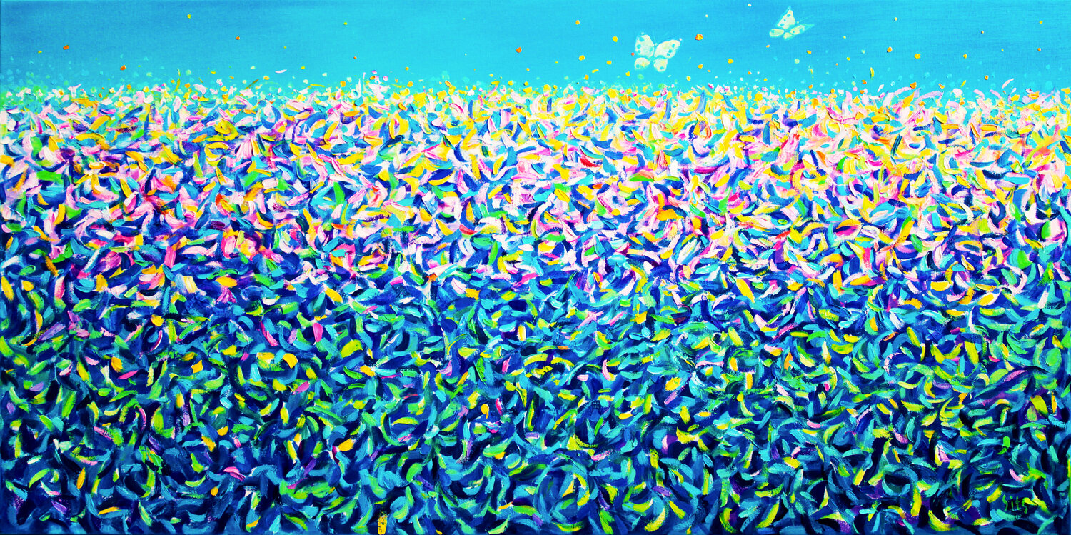 Abstract. Butterflies in the garden. Andrei Sitsko Original painting for sale