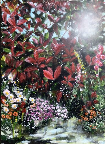 Le photinia du jardin by Claire Morand, Painting for Sale on Select