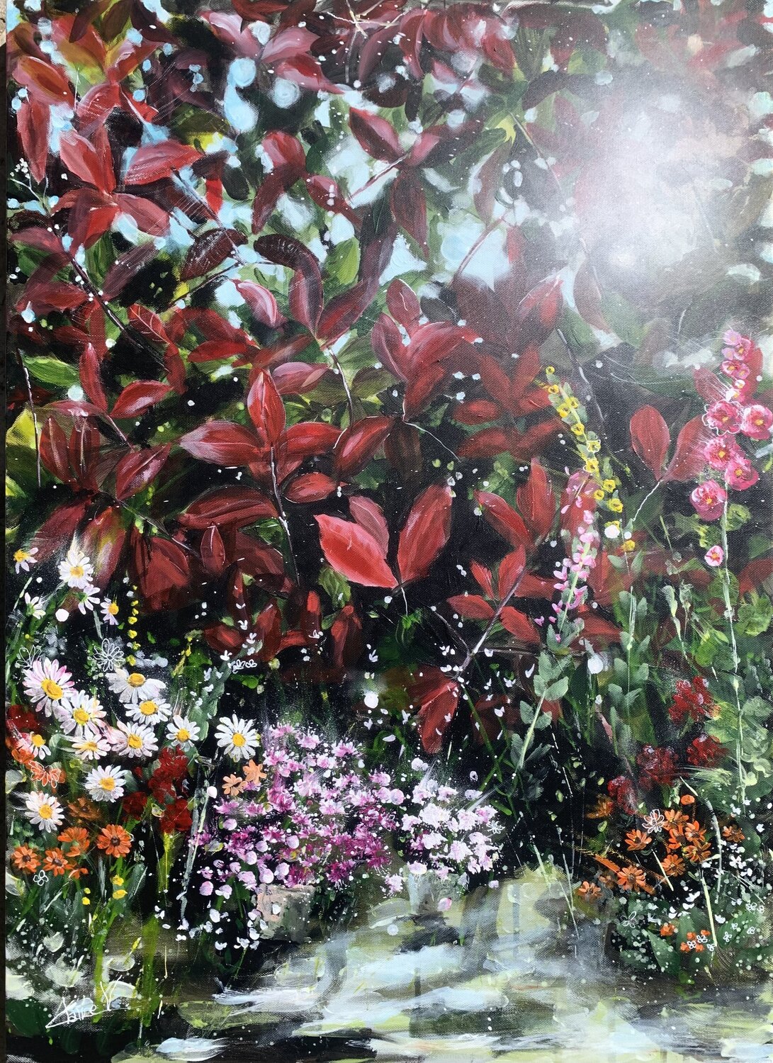 Le photinia du jardin Claire Morand Original painting for sale
