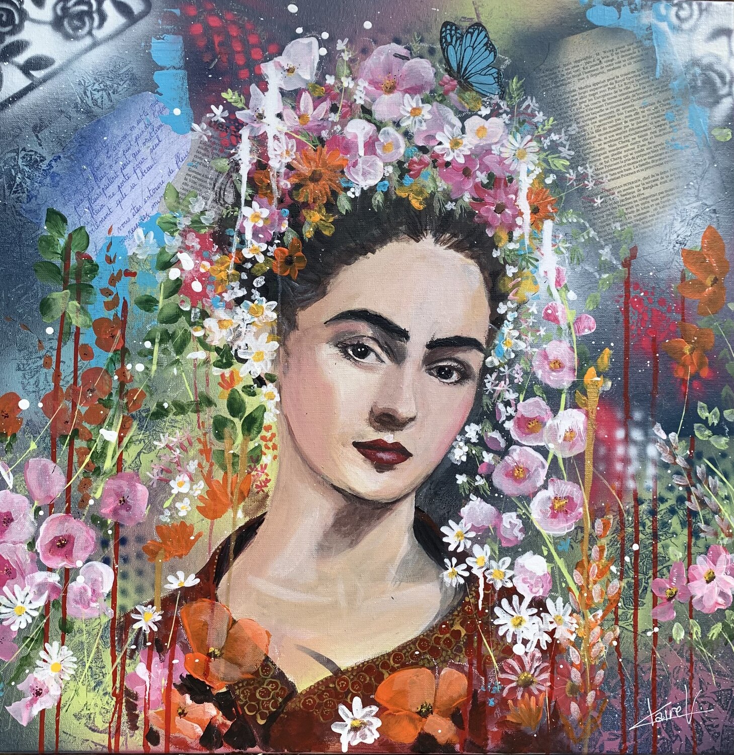 Frida, la jeune fille aux fleurs Claire Morand Original painting for sale