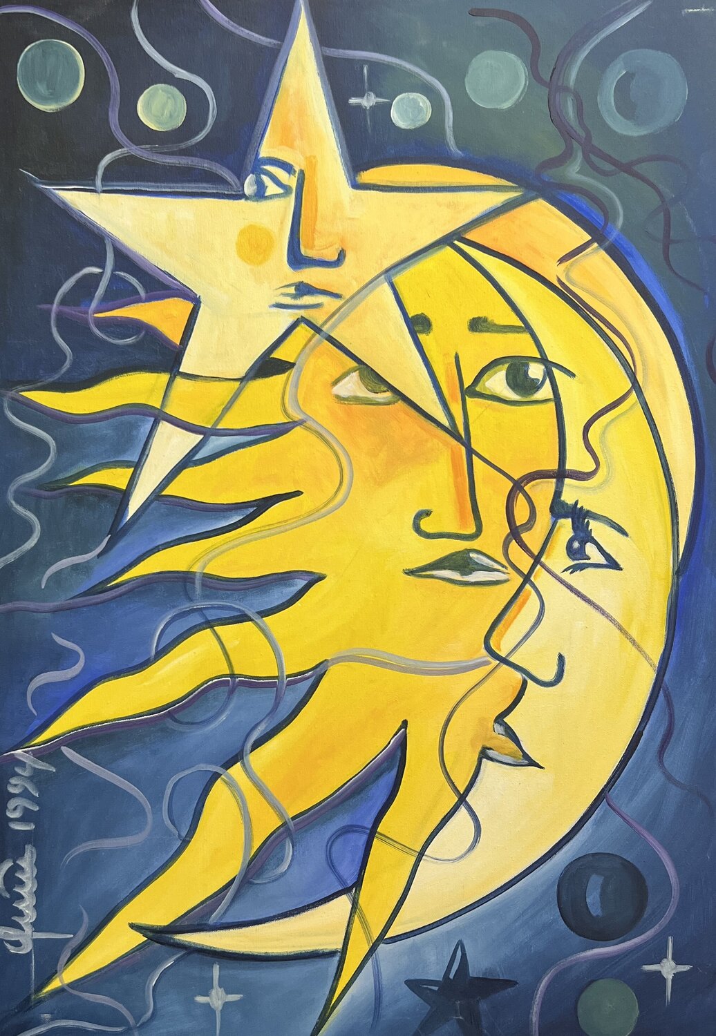 Sonne Mond und Sterne Nicola Quici Original painting for sale