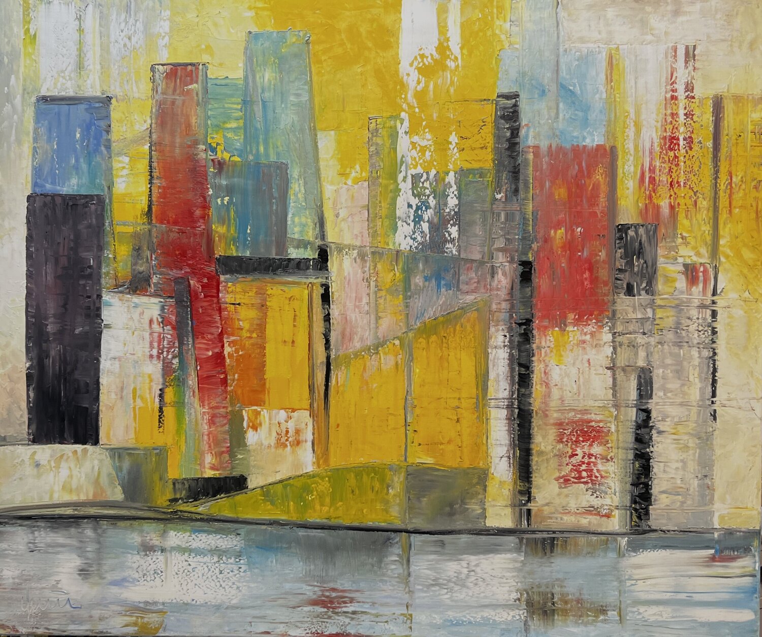 Skyscraper on the water Nicola Quici Original painting for sale