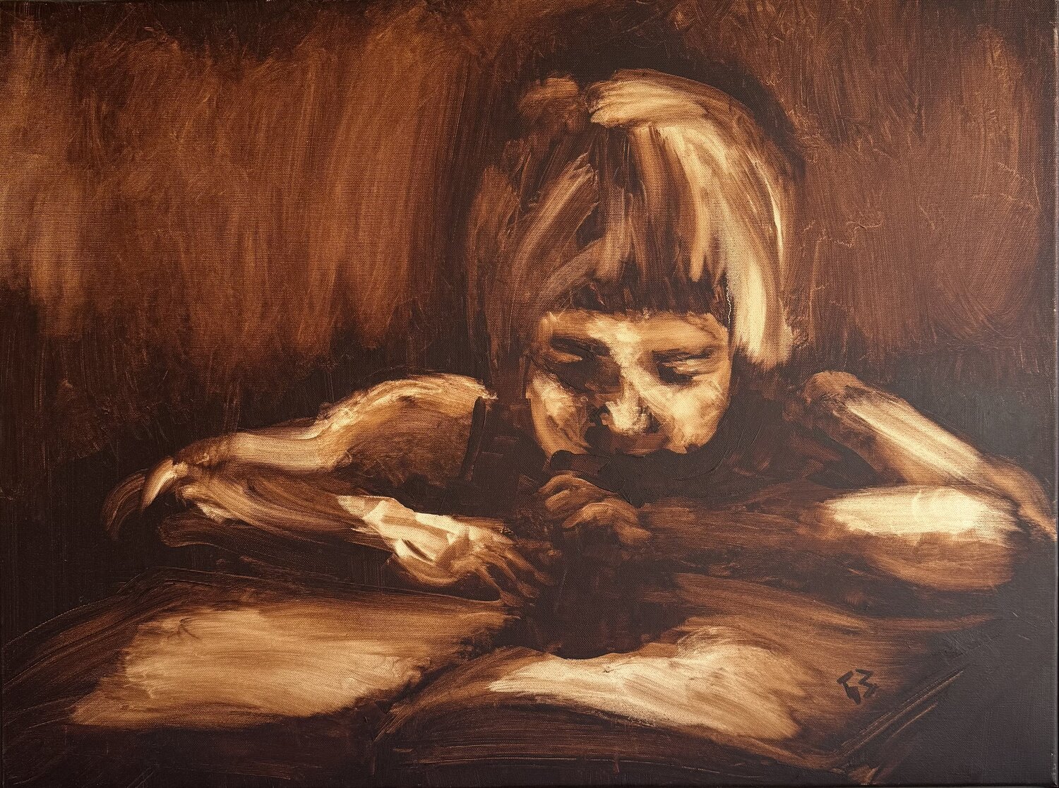 Lesendes Kind-klein Boryana Nindl Original painting for sale