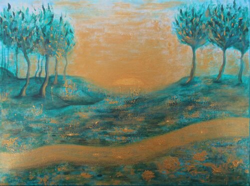 Forêt et coucher de soleil by Artiste H. E., Painting for Sale on Select