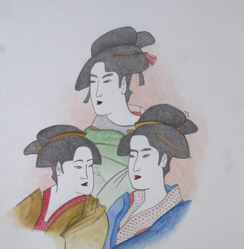 Trois femmes japonaises by Artiste H. E., Painting for Sale on Select