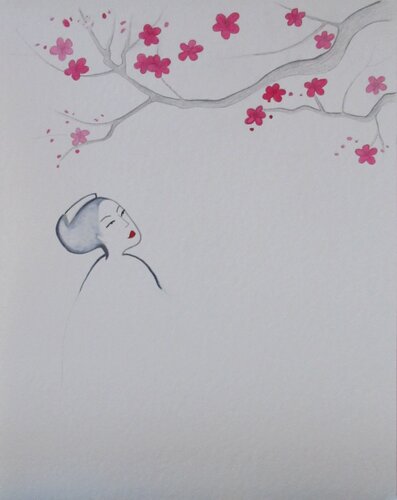 Femme japonaise aux fleurs by Artiste H. E., Painting for Sale on Select