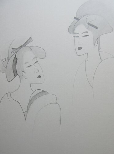 Deux femmes by Artiste H. E., Drawing for Sale on Select