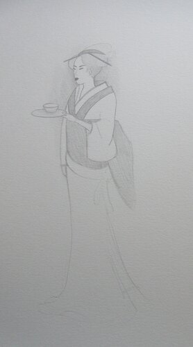 Portrait de femme avec tasse by Artiste H. E., Drawing for Sale on Select