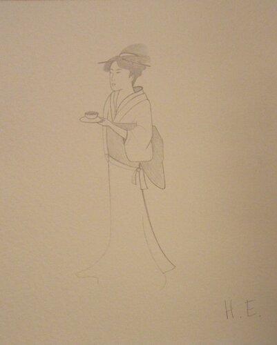 Femme avec tasse by Artiste H. E., Drawing for Sale on Select