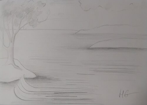 Vague et arbre by Artiste H. E., Painting for Sale on Select