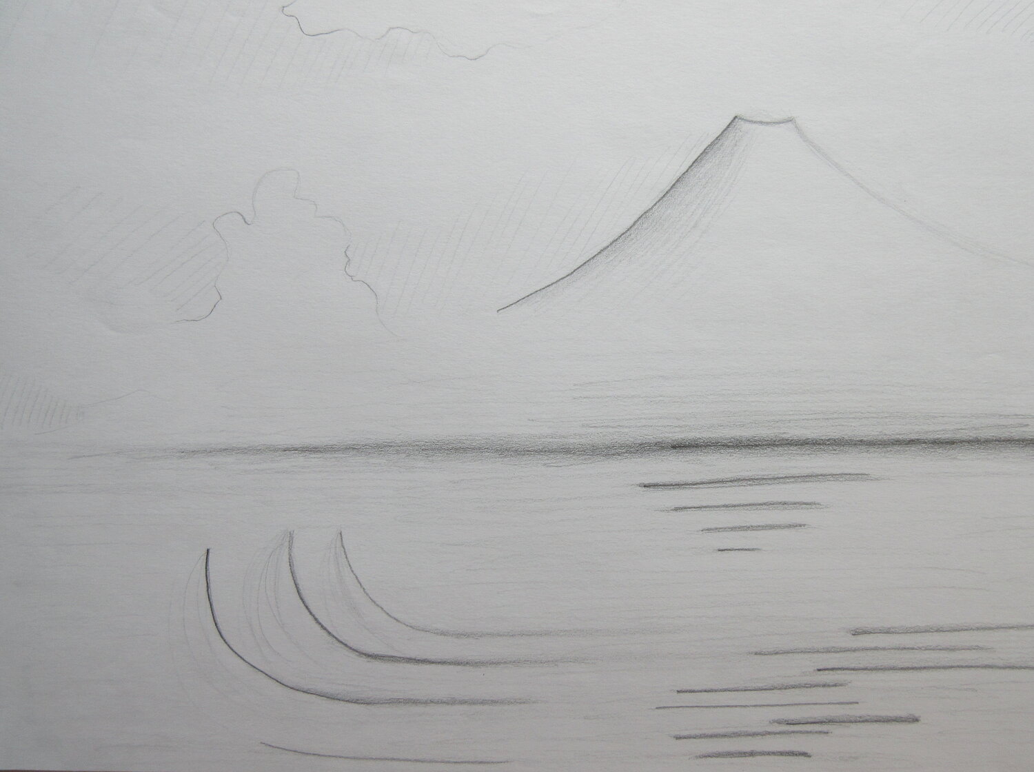 Paysage inspiré des estampes japonaises Artiste H. E. Original painting for sale