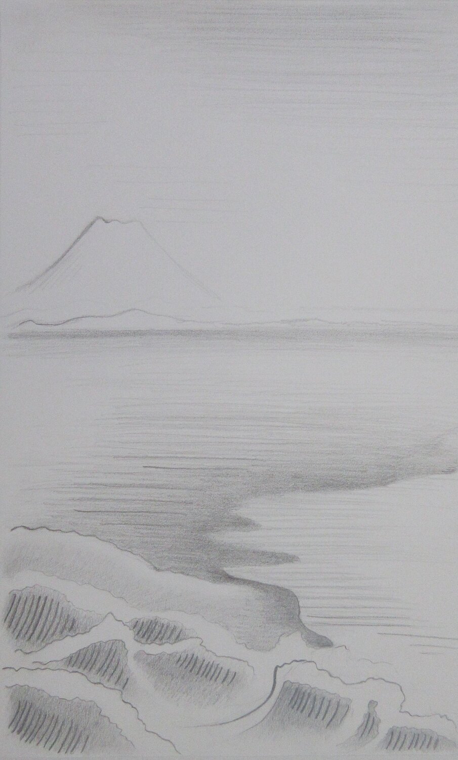 Montagne et vagues Artiste H. E. Original painting for sale