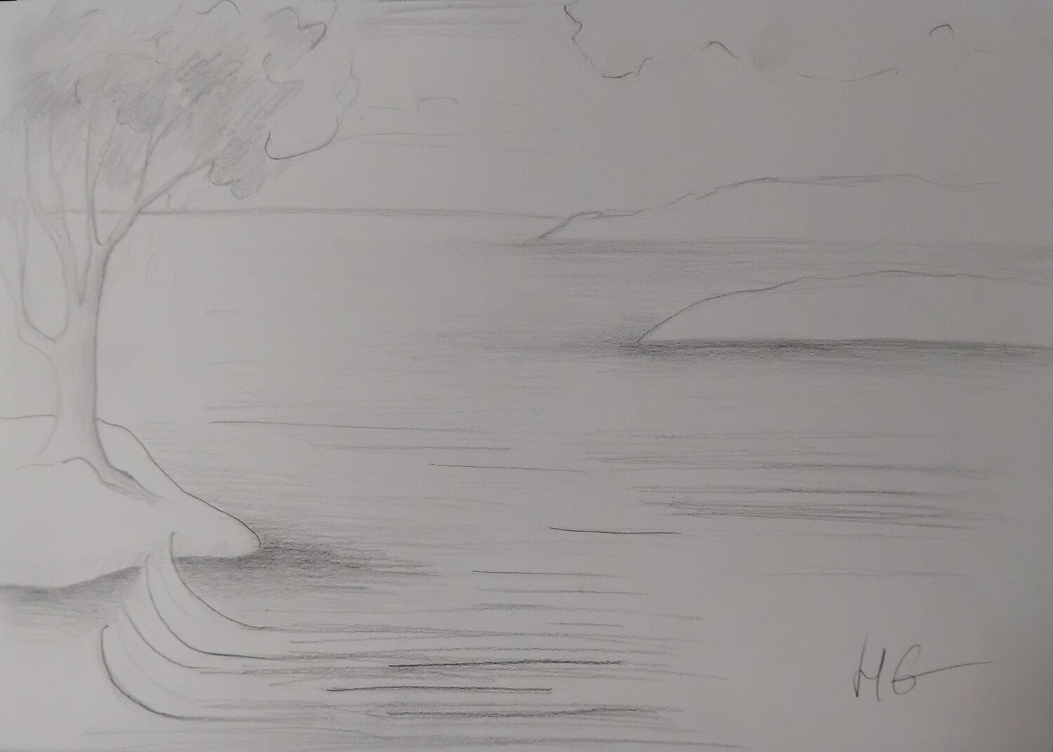 Vague et arbre Artiste H. E. Original painting for sale