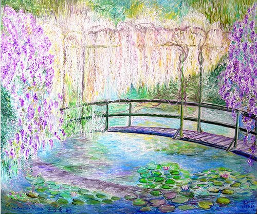The wisteria bridge by Marie-Claude ELLHËA, Painting for Sale on Select