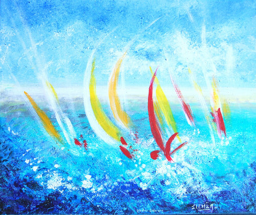 Colorful Sails by Marie-Claude ELLHËA, Painting for Sale on Select