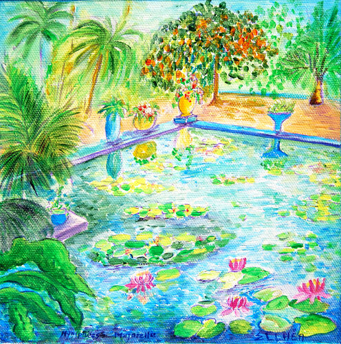 Nymphéas - Majorelle by Marie-Claude ELLHËA, Painting for Sale on Select