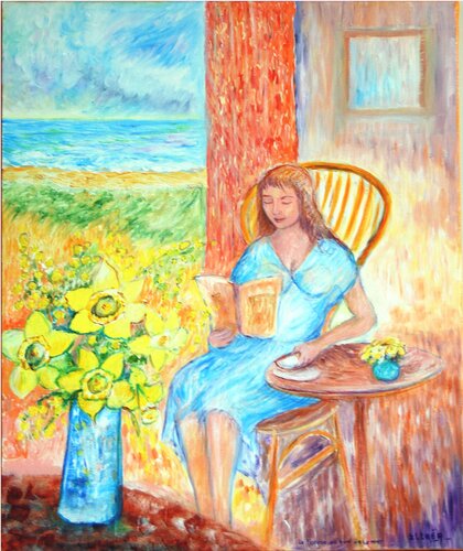 La Liseuse au Bord de la Mer by Marie-Claude ELLHËA, Painting for Sale on Select