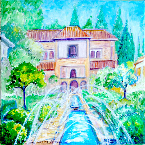 Granada: the gardens - Grenade : Les Jardins by Marie-Claude ELLHËA, Painting for Sale on Select