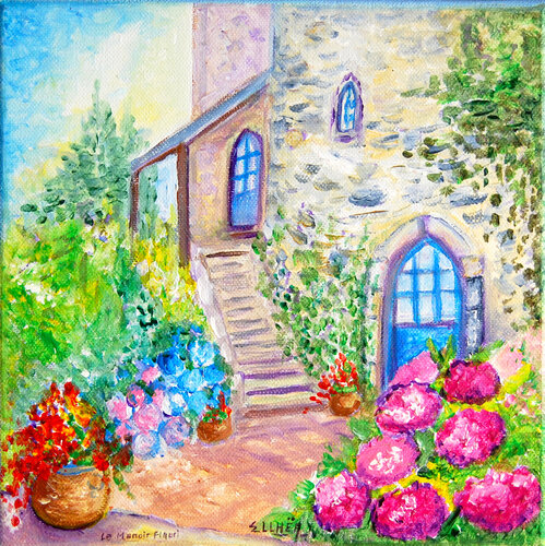 Flowery Manor - Manoir Fleuri by Marie-Claude ELLHËA, Painting for Sale on Select