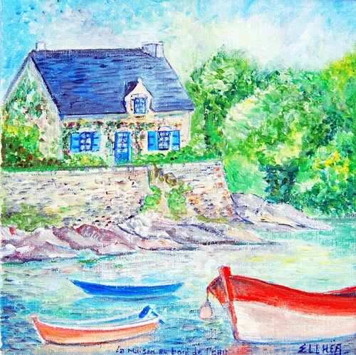Maison au Bord de l'Eau - Bretagne by Marie-Claude ELLHËA, Painting for Sale on Select