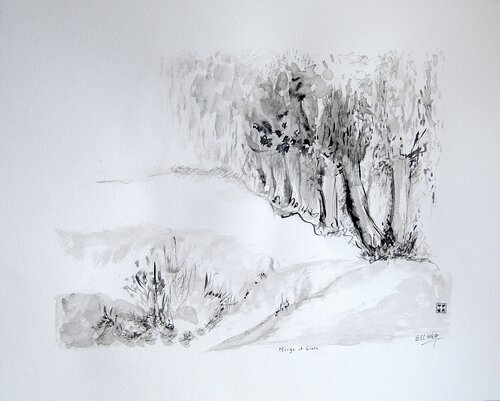 Snow and Frost - Neige et Givre by Marie-Claude ELLHËA, Drawing for Sale on Select