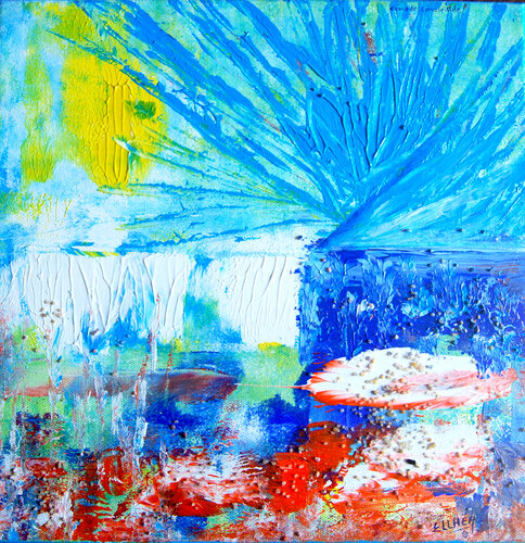 Sunlit Waterfall - Cascade Ensoleillée by Marie-Claude ELLHËA, Painting for Sale on Select