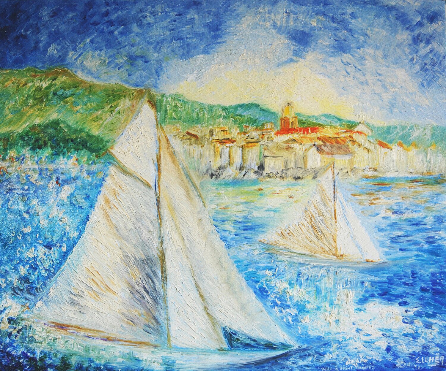 Voile à St Tropez Marie-Claude ELLHËA Original painting for sale
