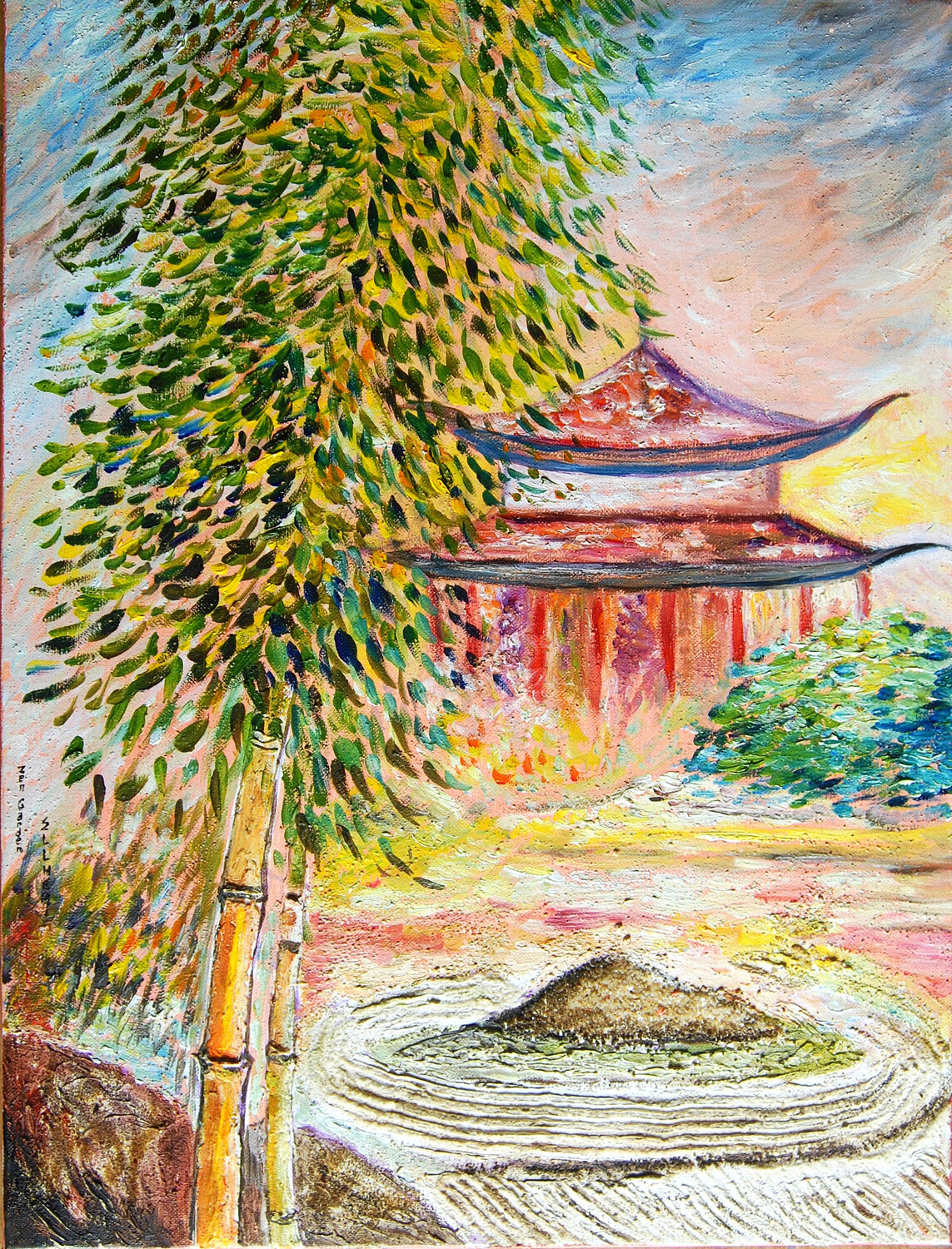 Zen Garden - Temple Marie-Claude ELLHËA Original painting for sale