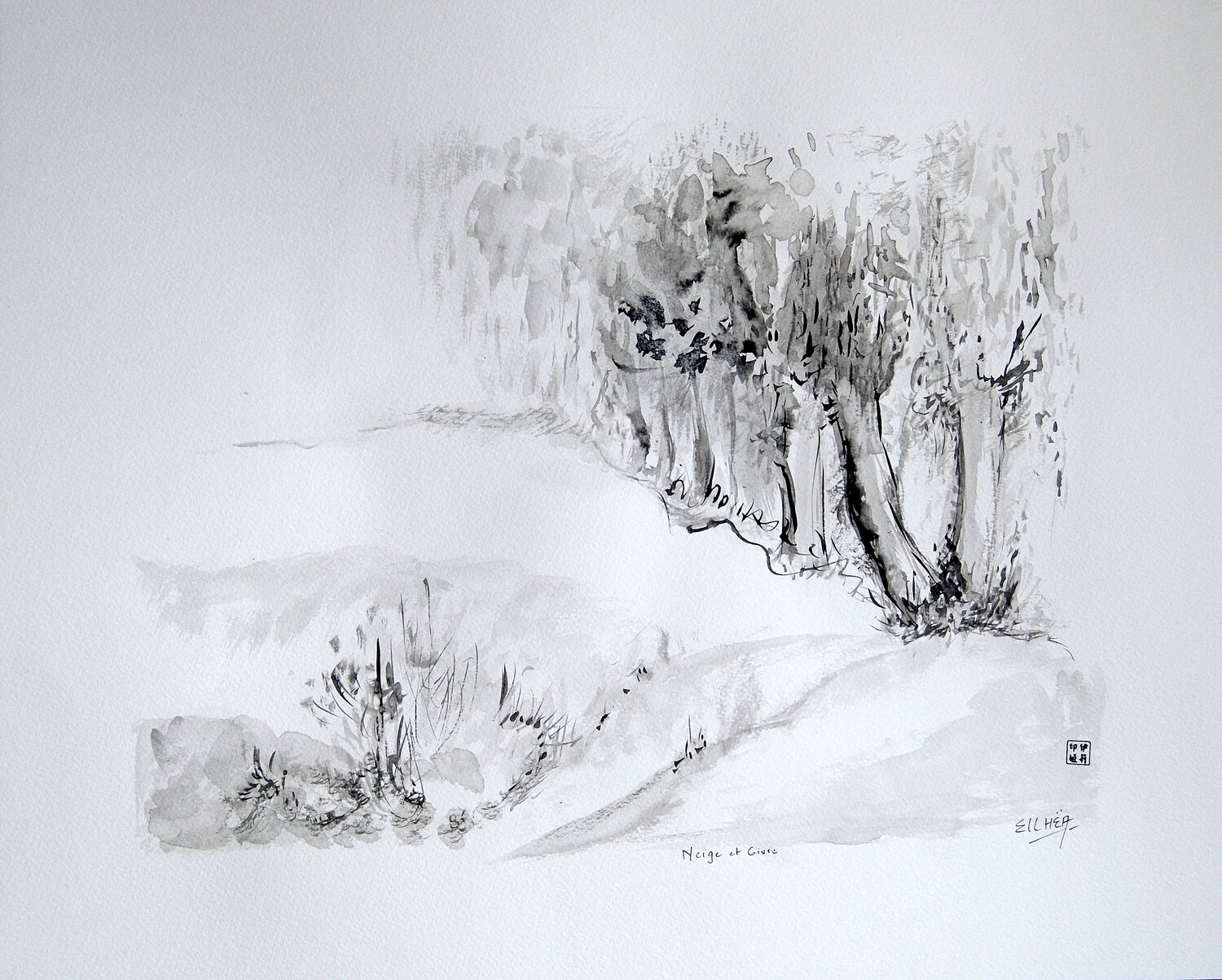 Snow and Frost - Neige et Givre Marie-Claude ELLHËA Drawing for sale
