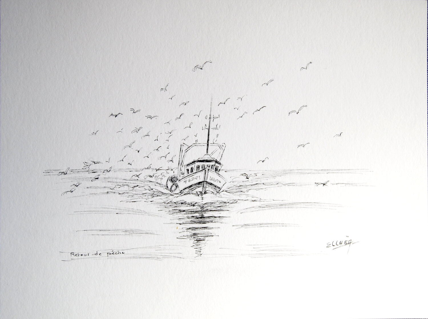 Retour de Pêche - Return from Fishing Marie-Claude ELLHËA Drawing for sale