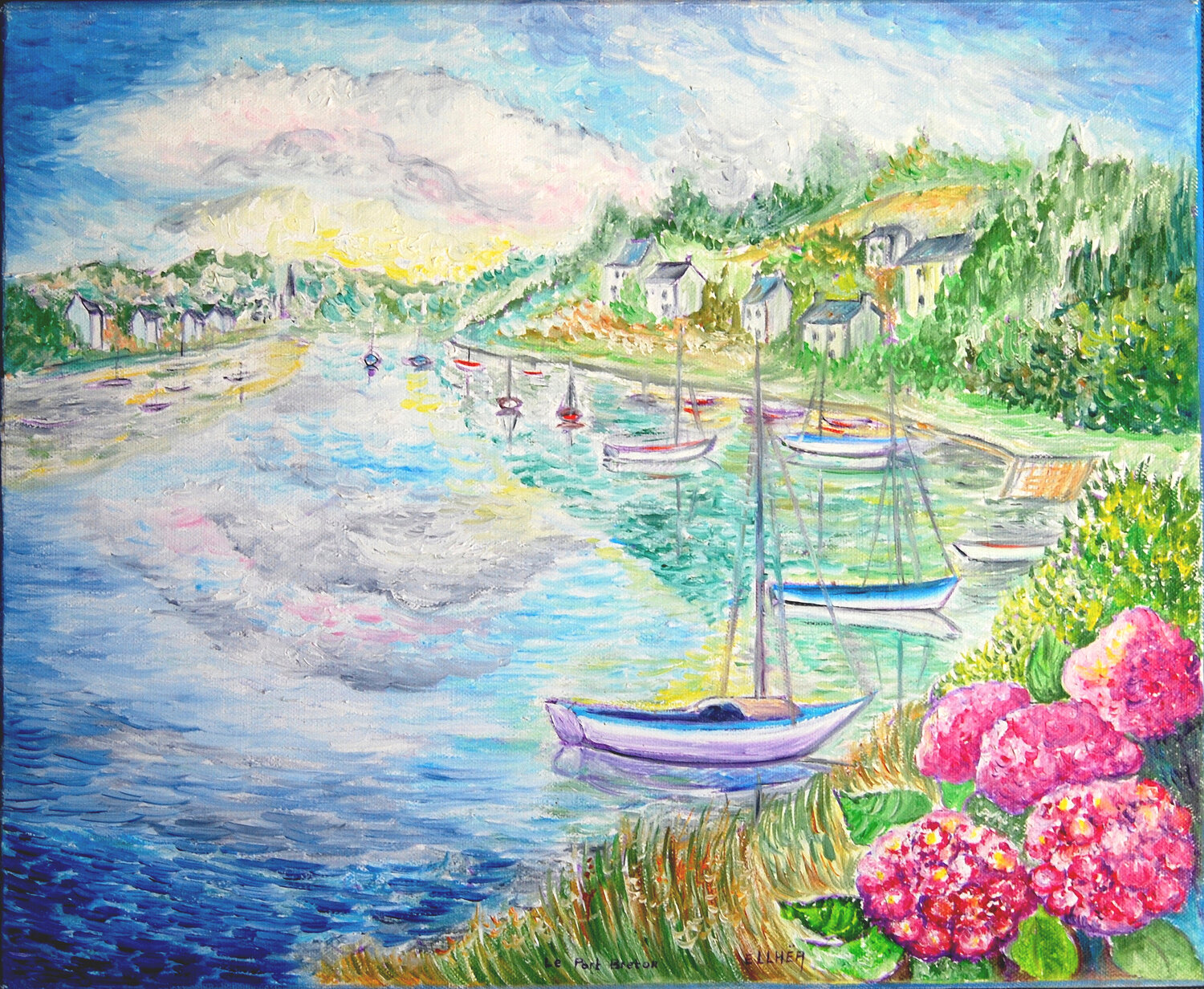 The Breton Port - Le Port Breton Marie-Claude ELLHËA Original painting for sale